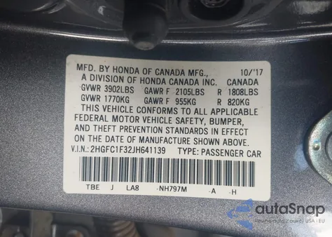 2018 Honda Civic Ex-T z USA, uszkodzony, nr VIN 2HGFC1F32JH641139